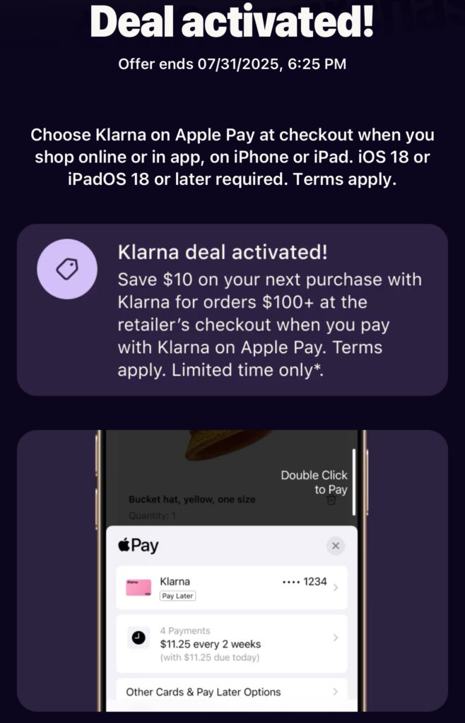 Klarna deal activated Klarna deal activated