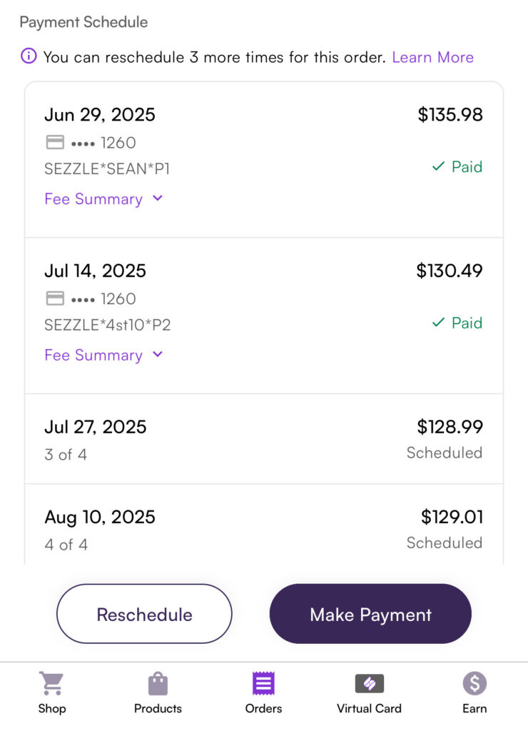 Sezzle payment schedule