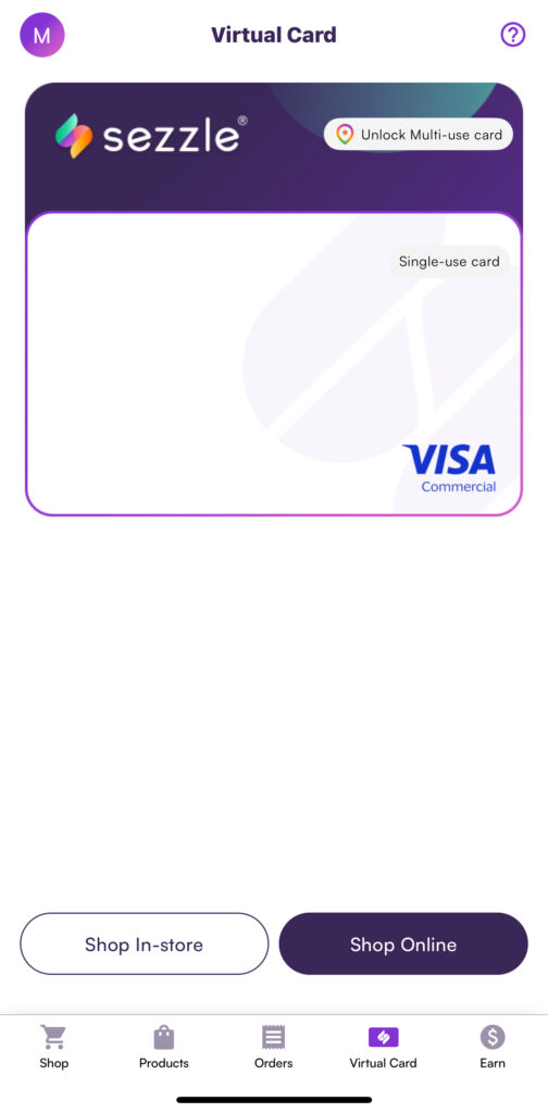 Sezzle virtual card