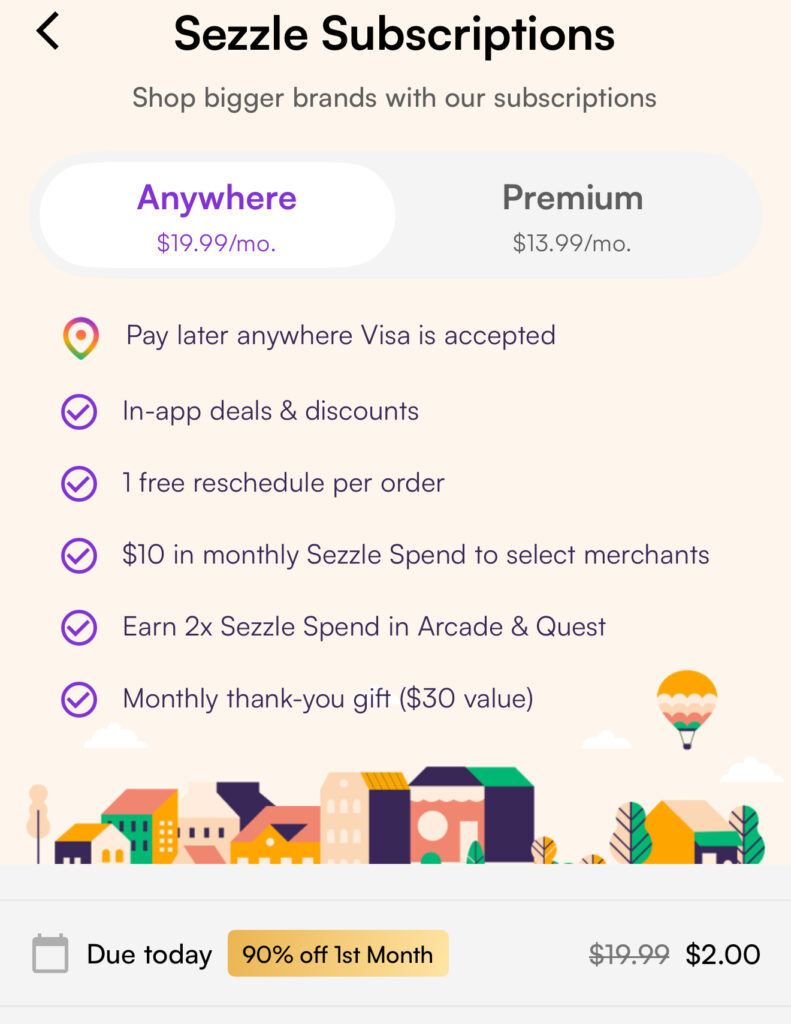Sezzle subscriptions