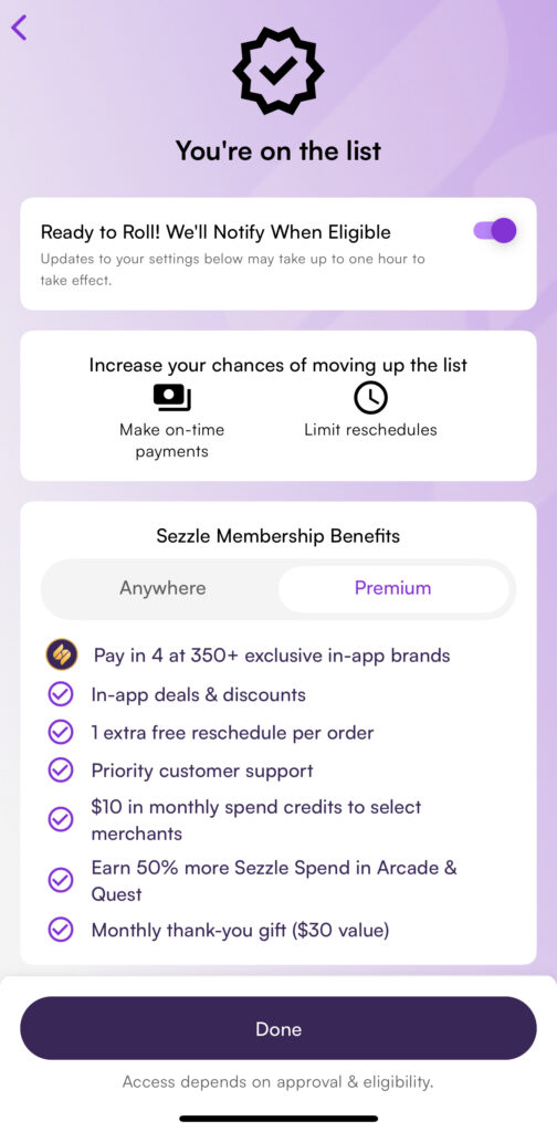 Sezzle Premium benefits