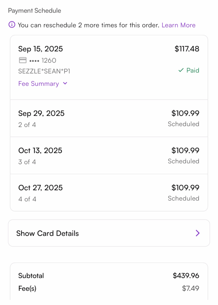 Sezzle payment schedule
