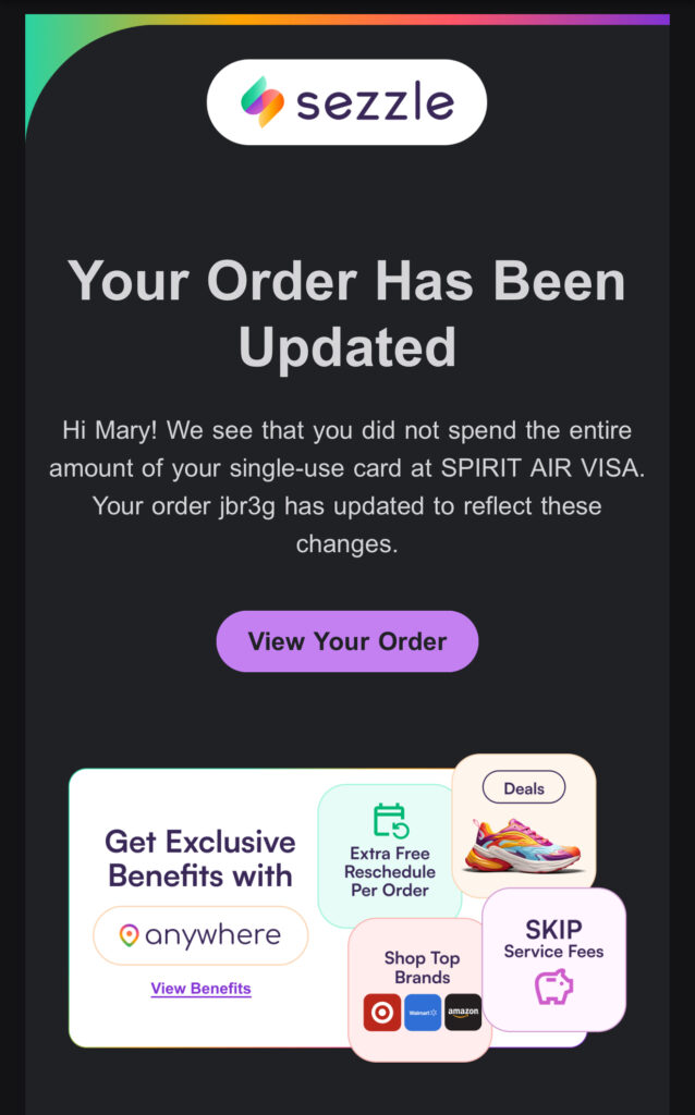 Sezzle order updated