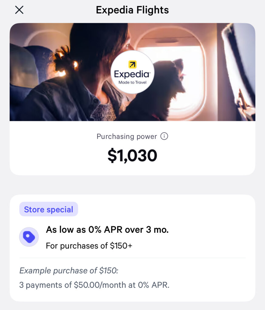 Expedia flights with Affirm