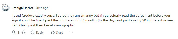 Credova reddit review