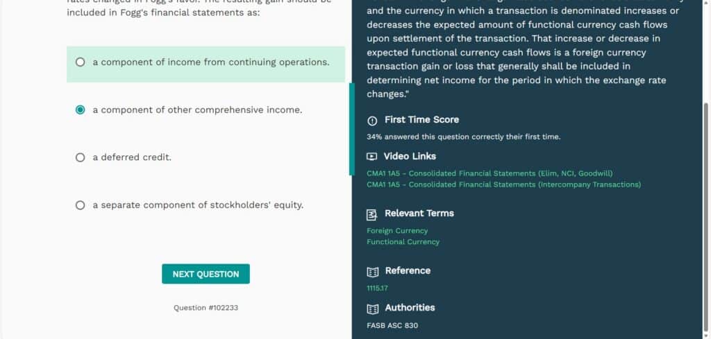 Surgent CMA answer explanation screen