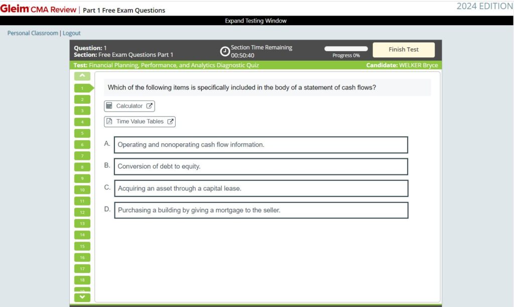 Gleim CMA exam questions