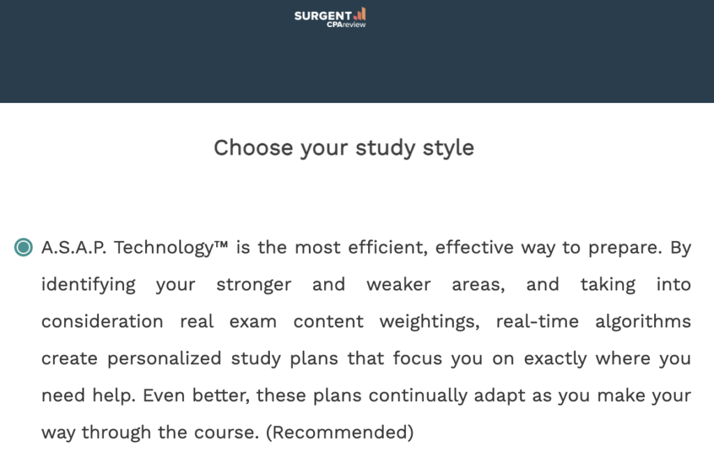Surgent CPA ASAP technology