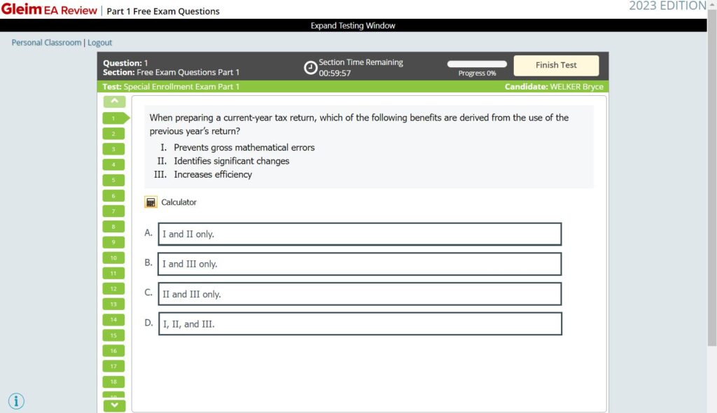 Gleim EA practice questions