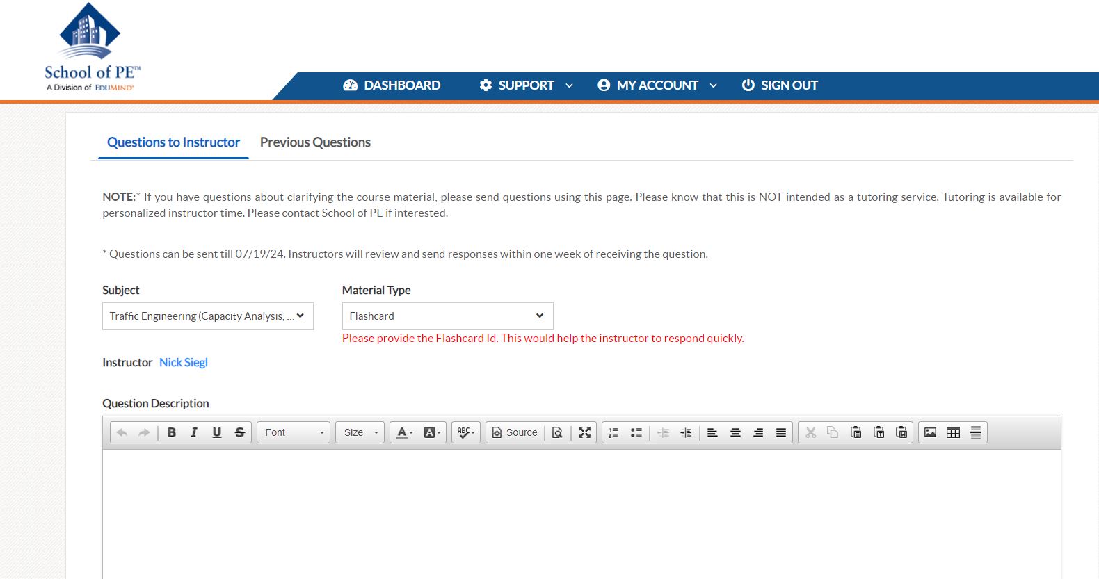 School of PE PE Question to Instructor