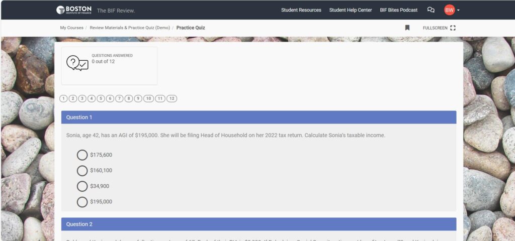 Boston Institute Finance questions