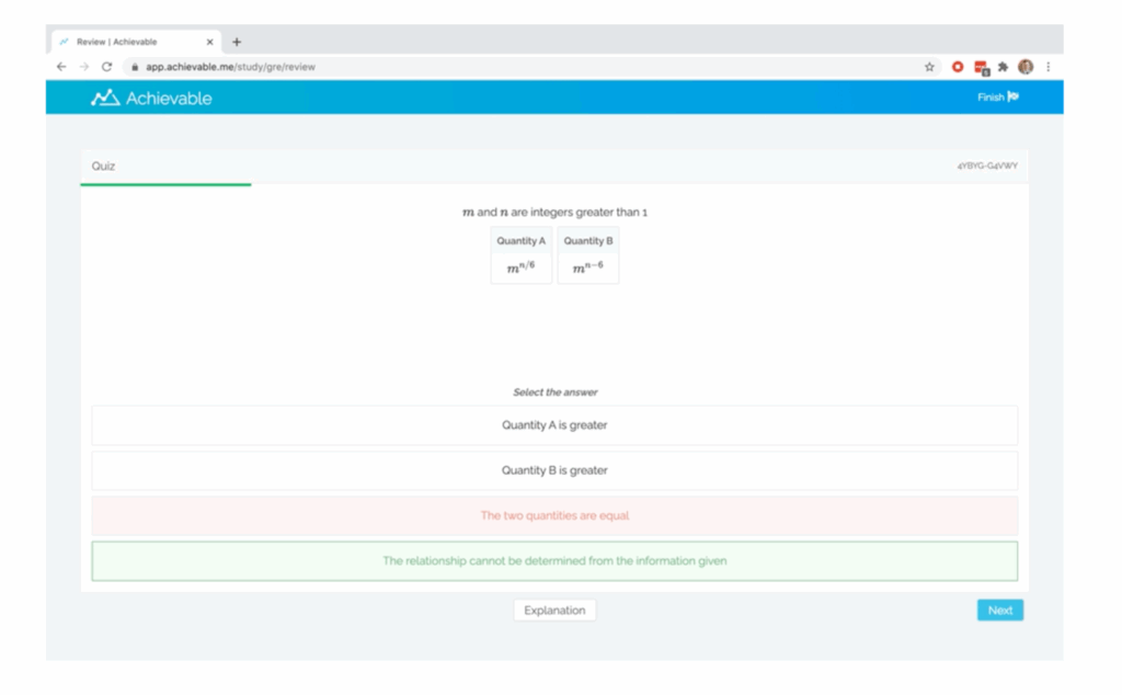 Achievable GRE dashboard