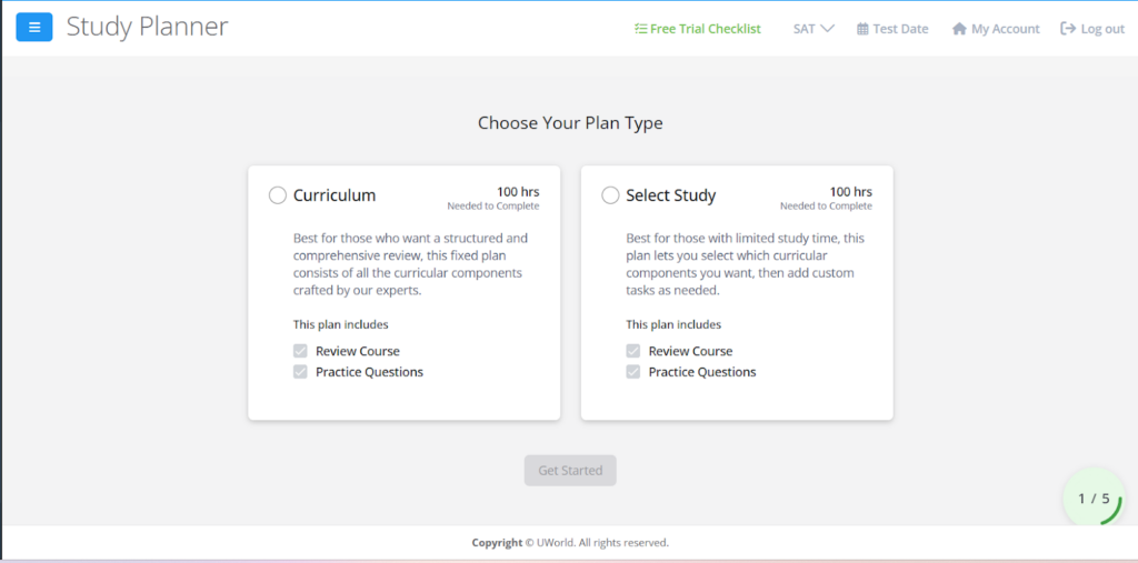 UWorld SAT study planner