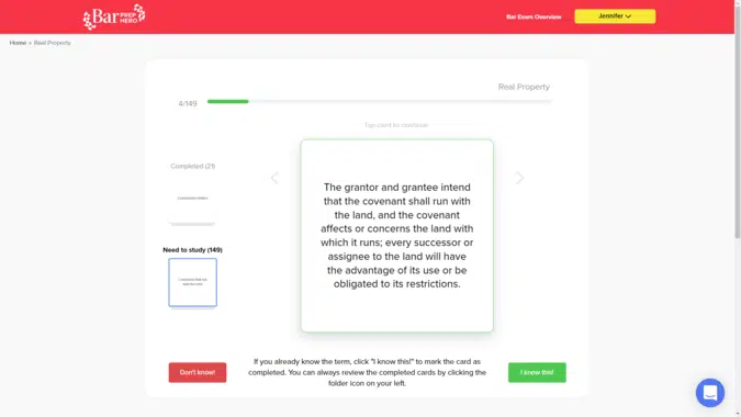 Bar Prep Hero course interface