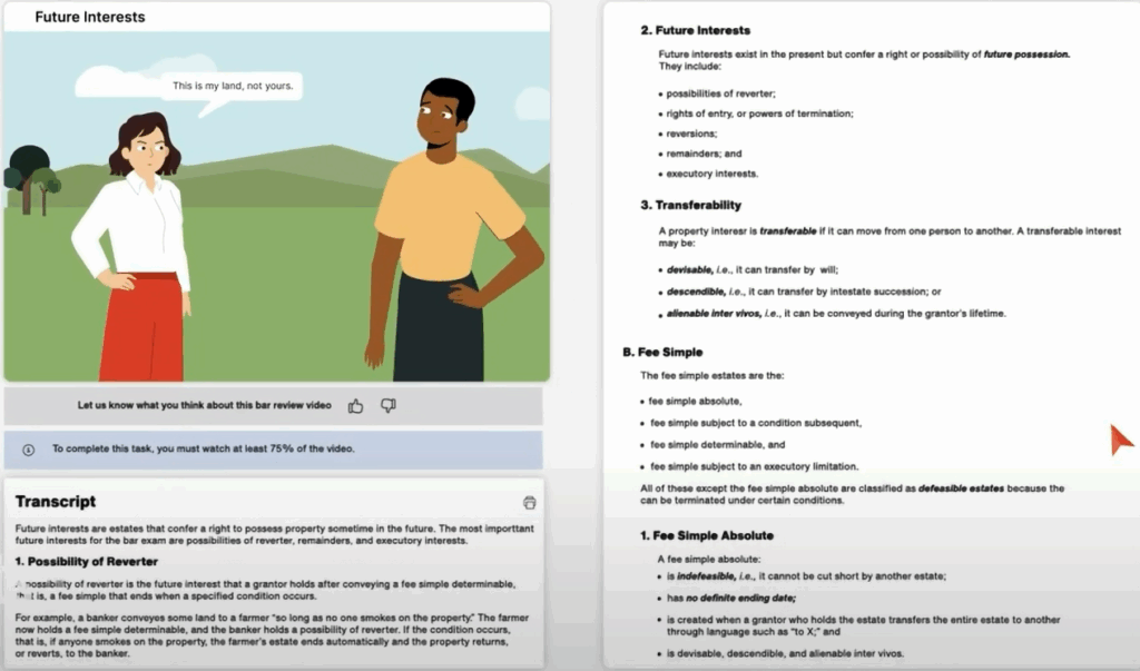 Quimbee bar review lesson screen
