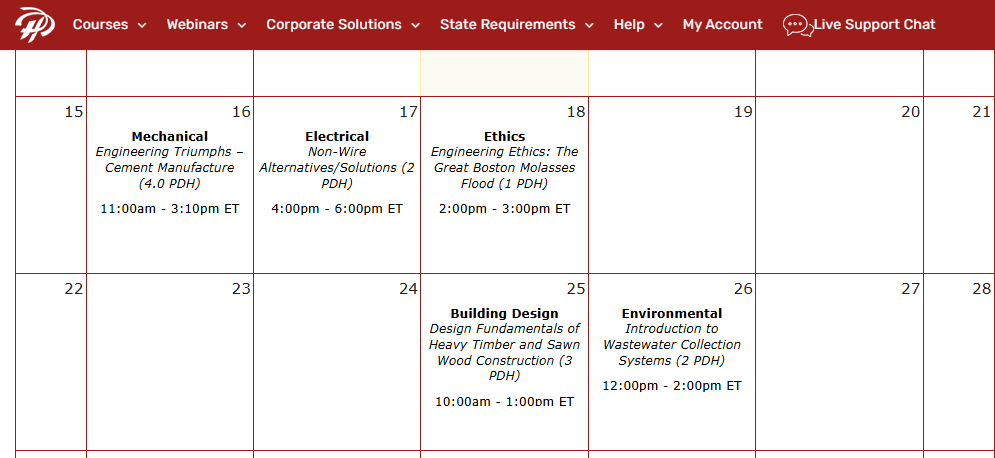 PDH Engineer study calendar