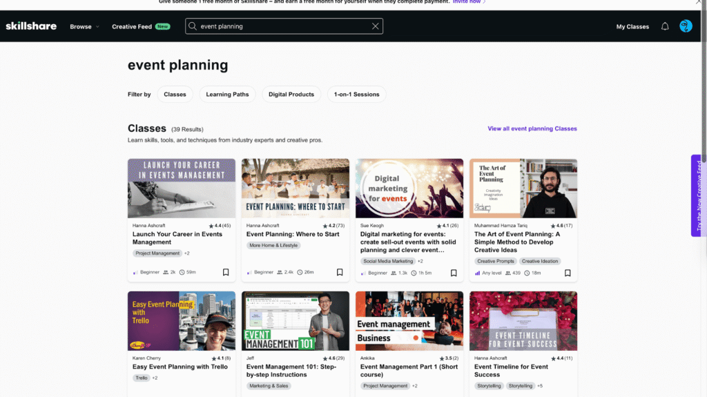 Skillshare event planning
