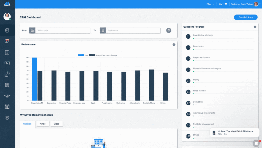 AnalystPrep ESG course dashboard and study tools