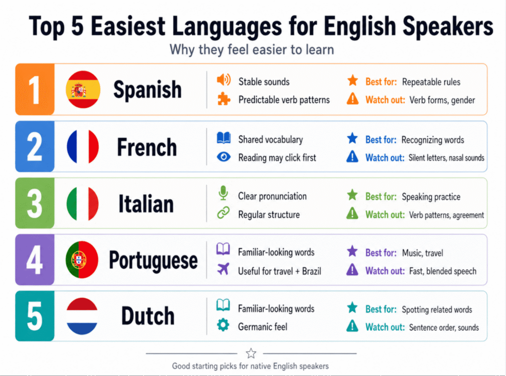 easiest languages for English speakers