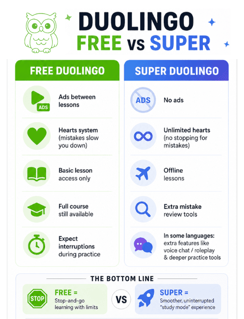 Duolingo free vs super