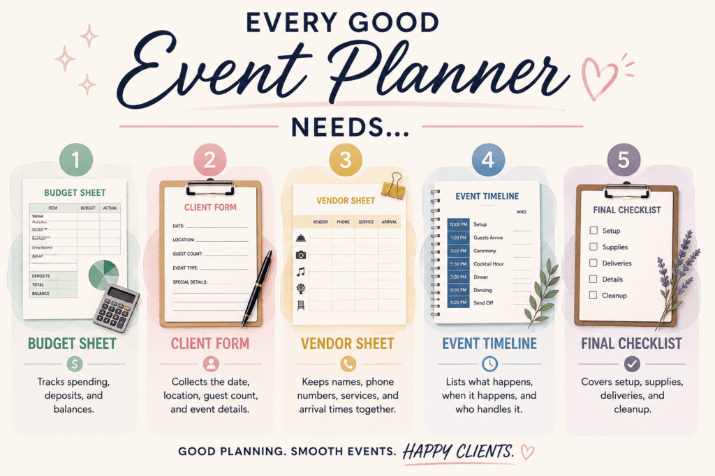 Event venue setup with tables and decorations being arranged