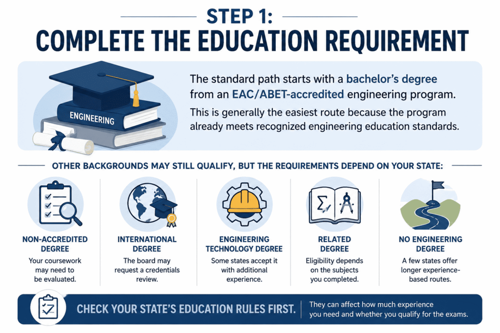 Step 1: complete the PE license education requirement
