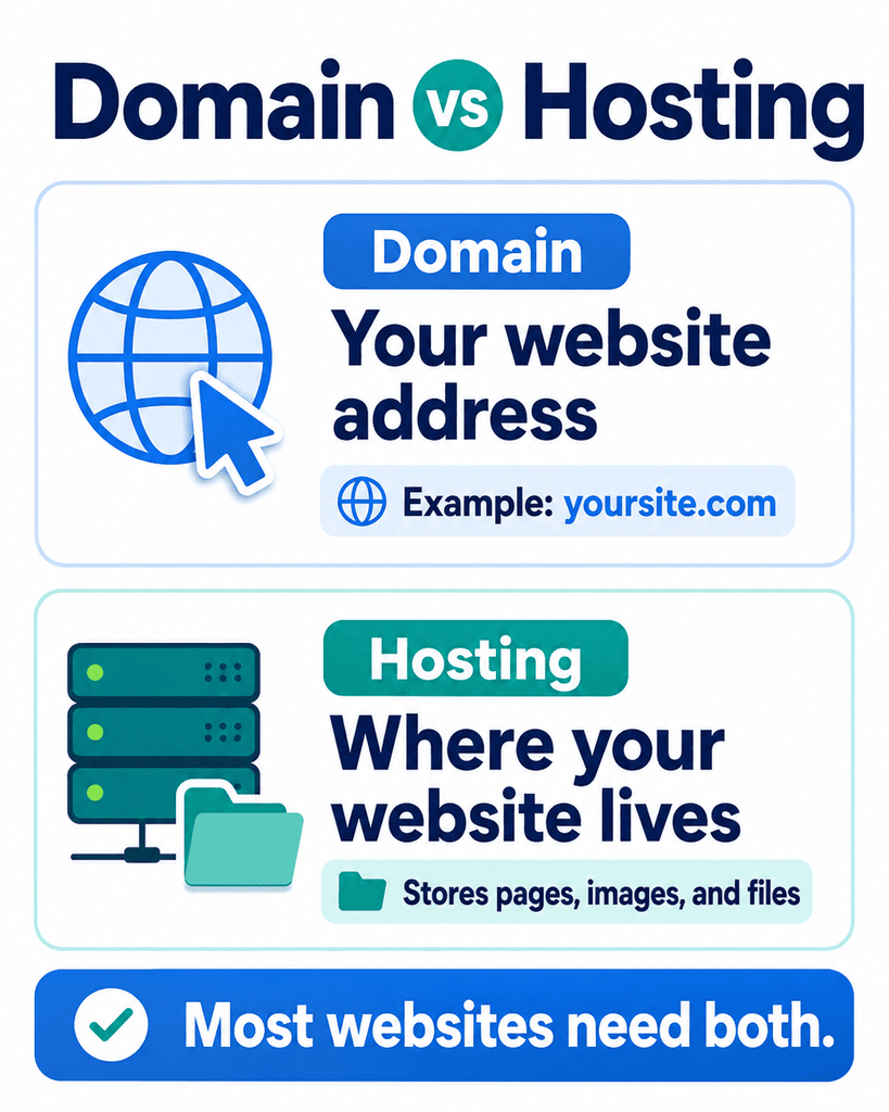 Domain as an address and hosting as the building