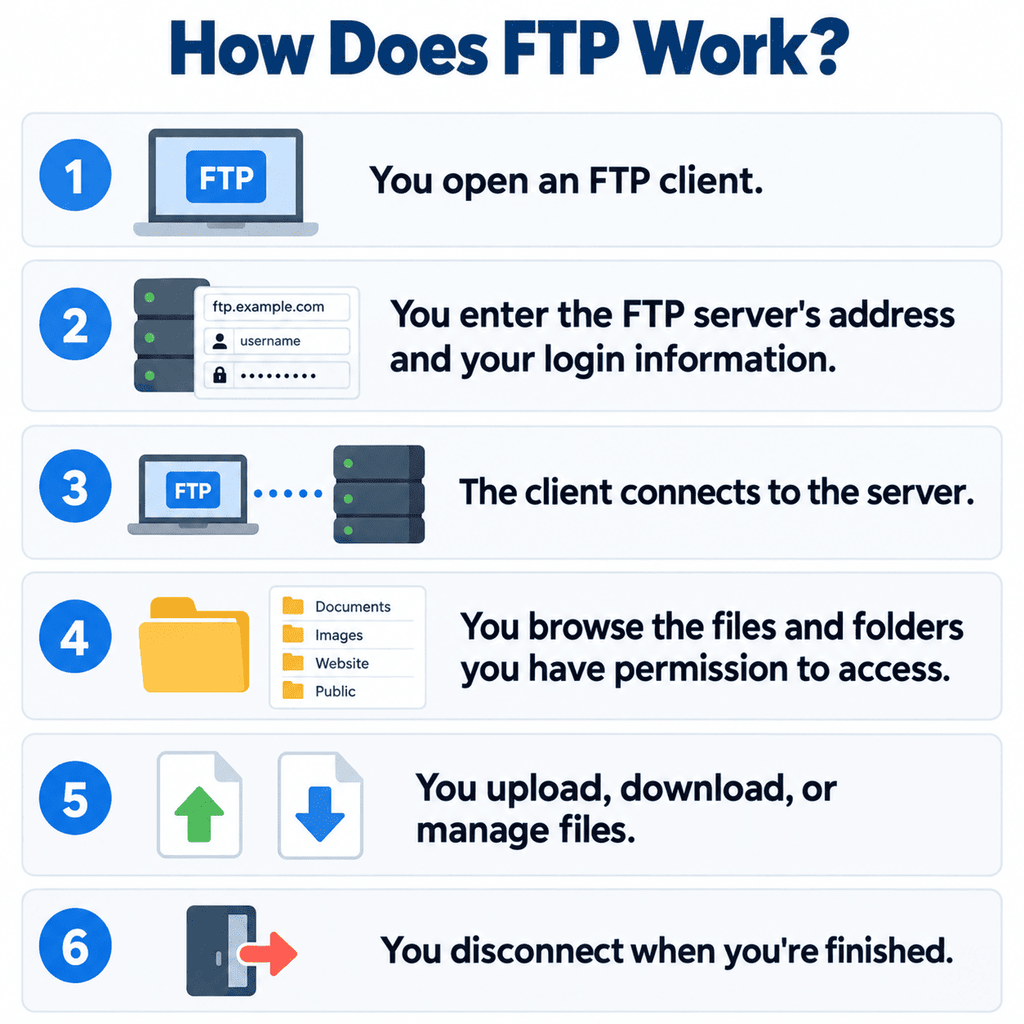 How FTP moves files between a client and a server
