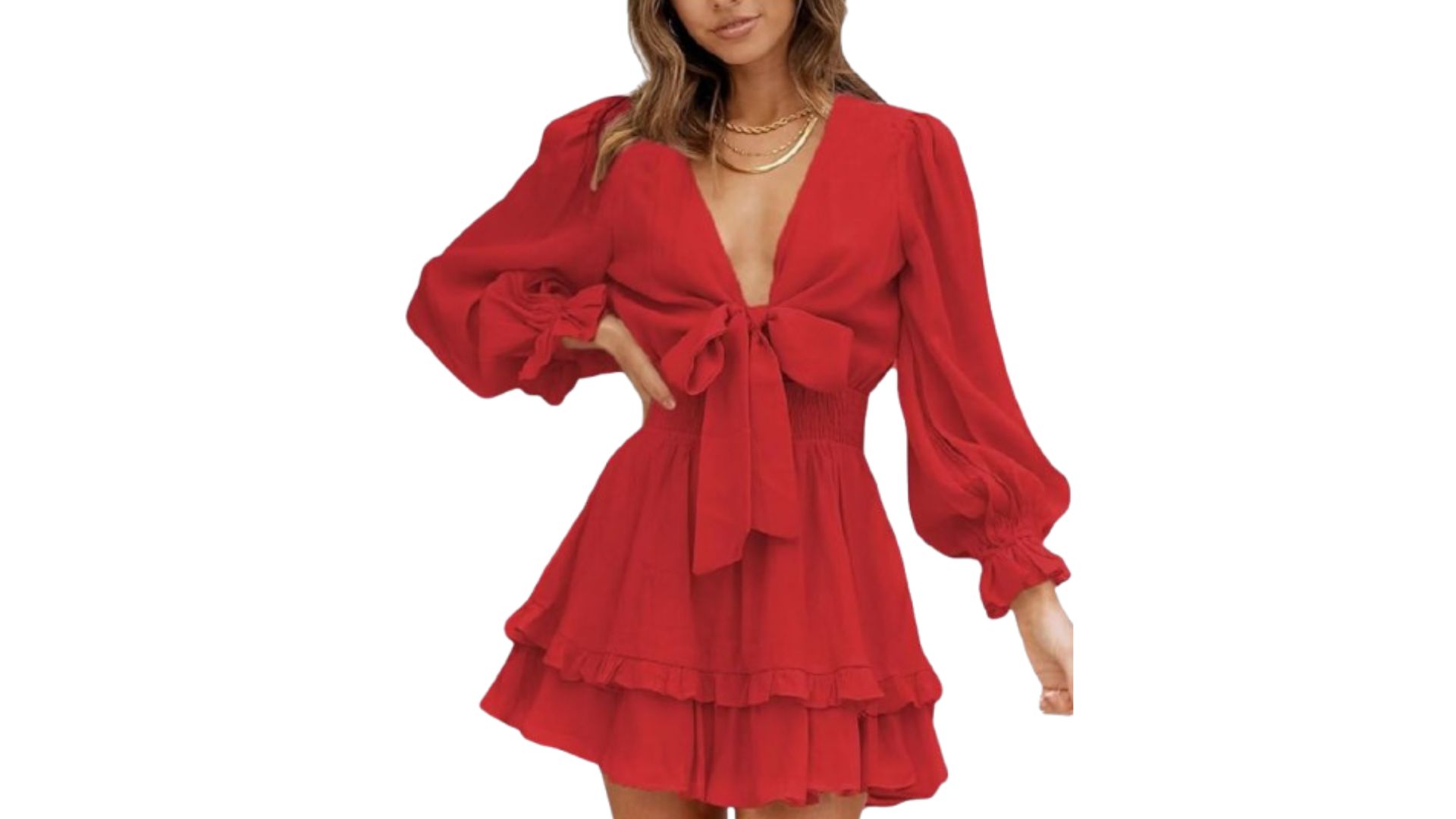 dokotoo dress Women's Bohemian Floral Chiffon Maxi Dress, Long Sleeve, V-Neck and the long dress creates a romantic slow motion swaying effect Deep V Bow Tie Mini