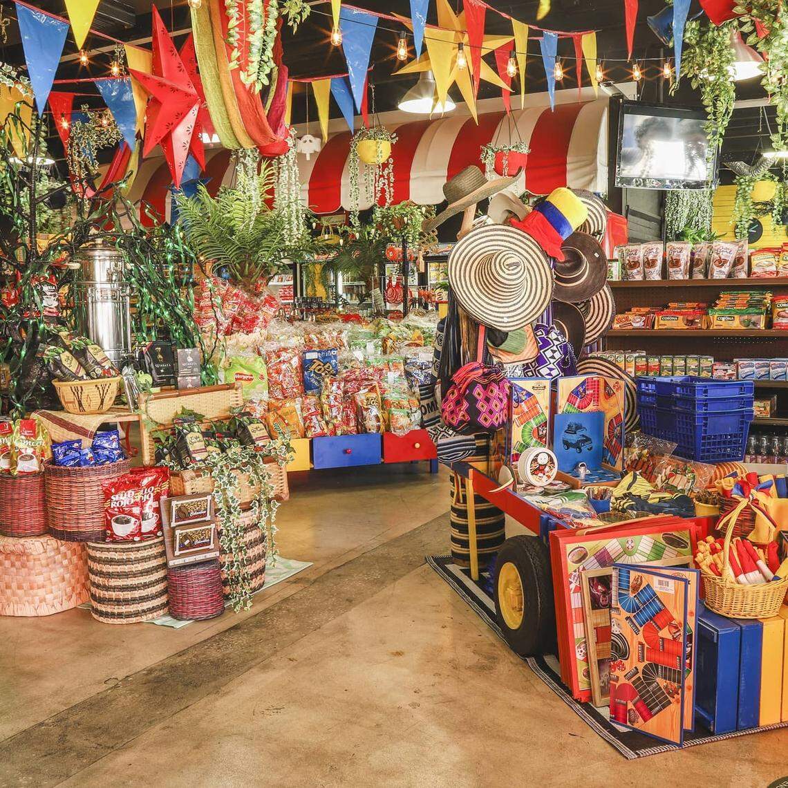 The colorful decoration in Manantial Market will transport you to Colombia.