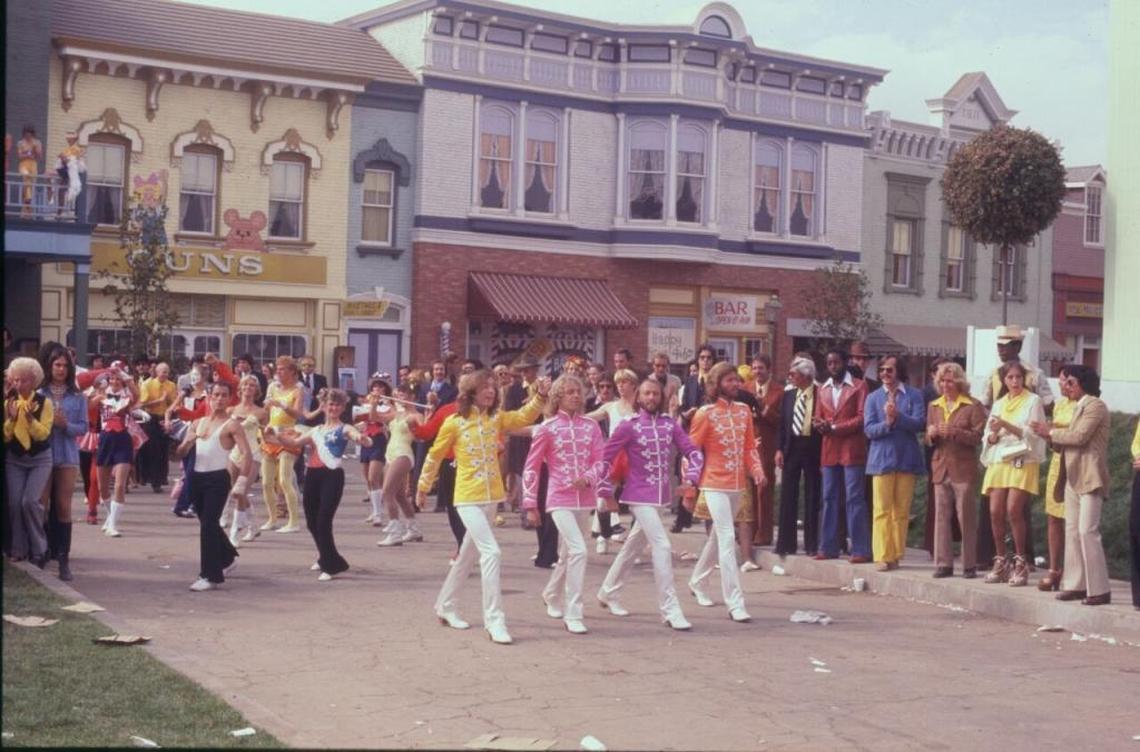 Robin Gibb, Peter Frampton, Maurice Gibb and Barry Gibb are Sgt. Pepper’s Lonely Hearts Club Band in the film of the same name.