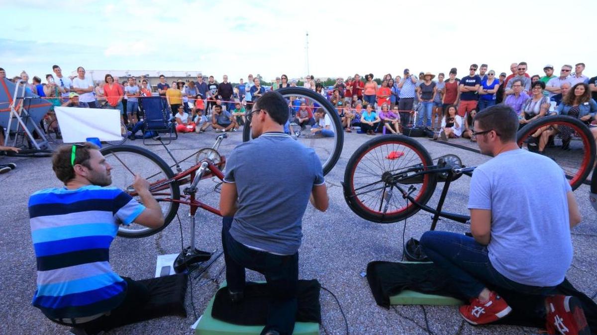 Some music-making bicycles in an earlier version of Steve Parker’s “Traffic Jam”