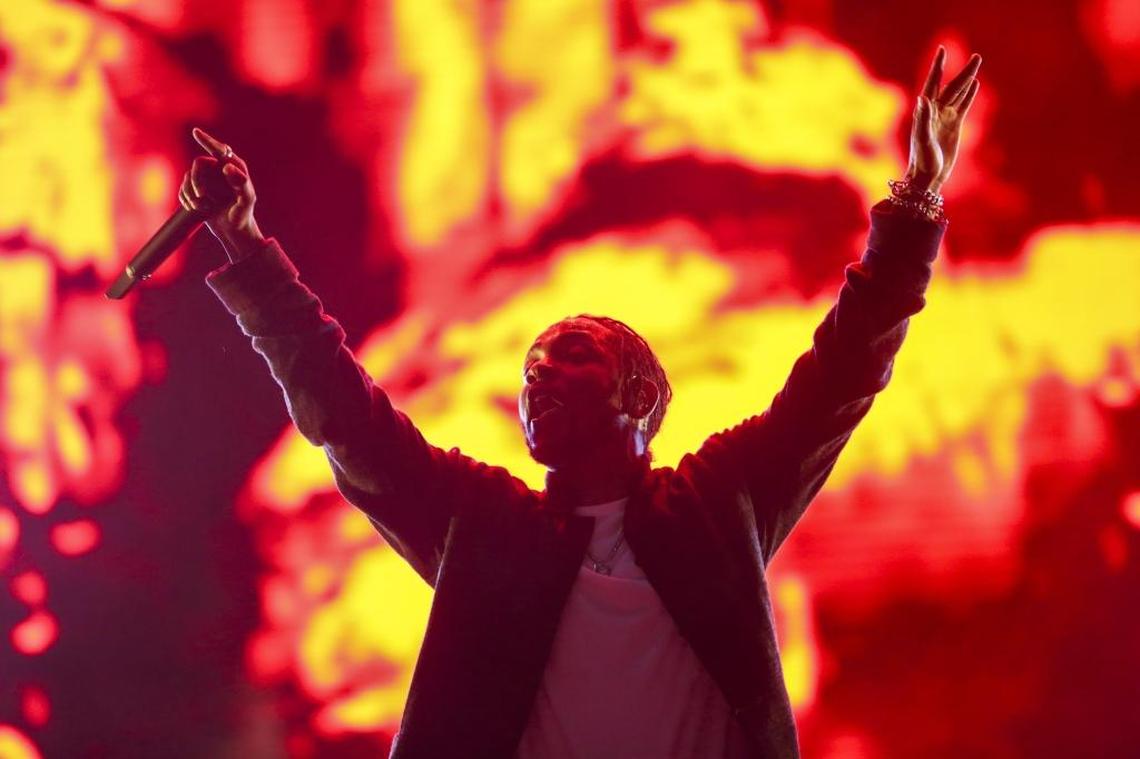Kendrick Lamar performs during the second day of the Rolling Loud Festival in downtown Miami on Saturday, May 6, 2017.