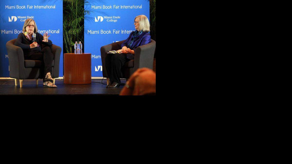 
TRUTH SEEKER: Barbara Ehrenreich, left, is interviewed by the Rev. Priscilla Whitehead at the Miami Book Fair International.



