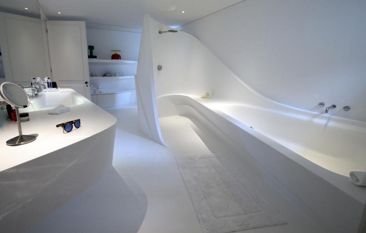 Zaha Hadid designed the master bathroom for the home of friends Craig Robins and wife Jackie Soffer in Miami Beach.