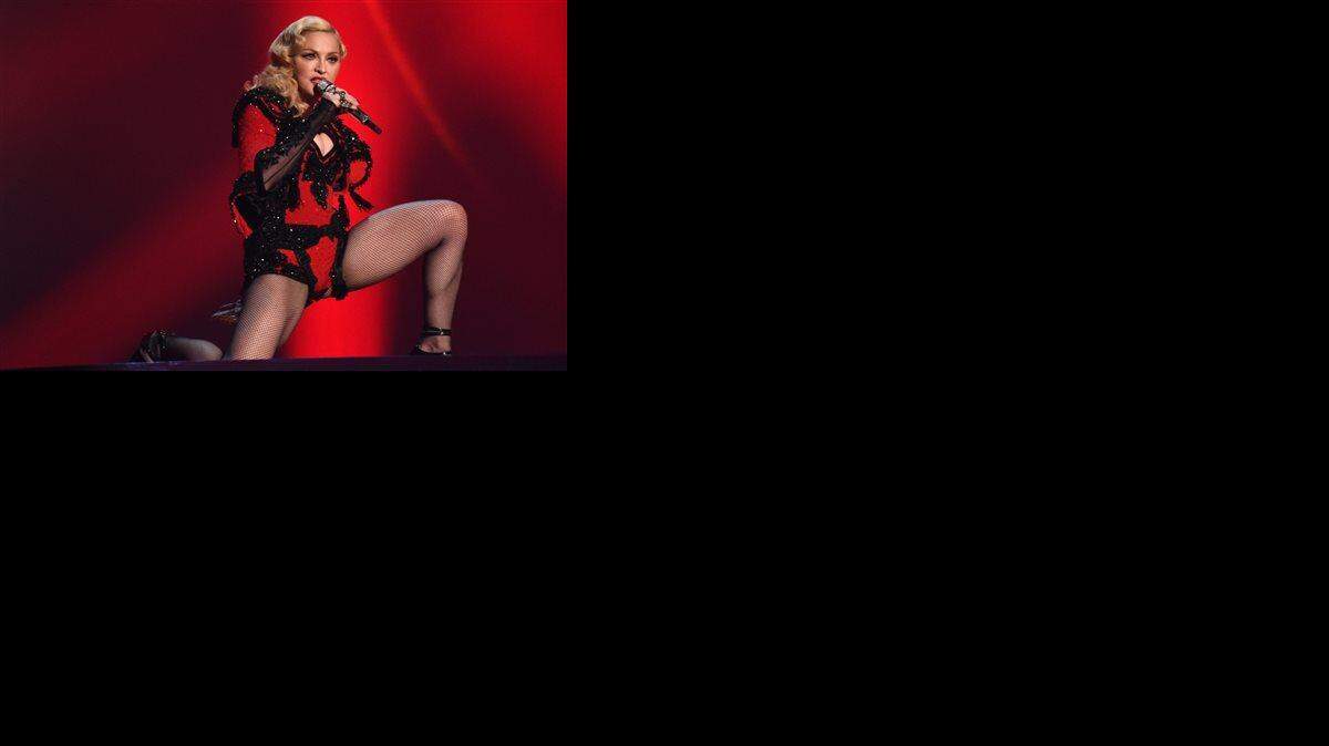 Madonna performs at the 57th annual Grammy Awards on Sunday, Feb. 8, 2015, in Los Angeles.