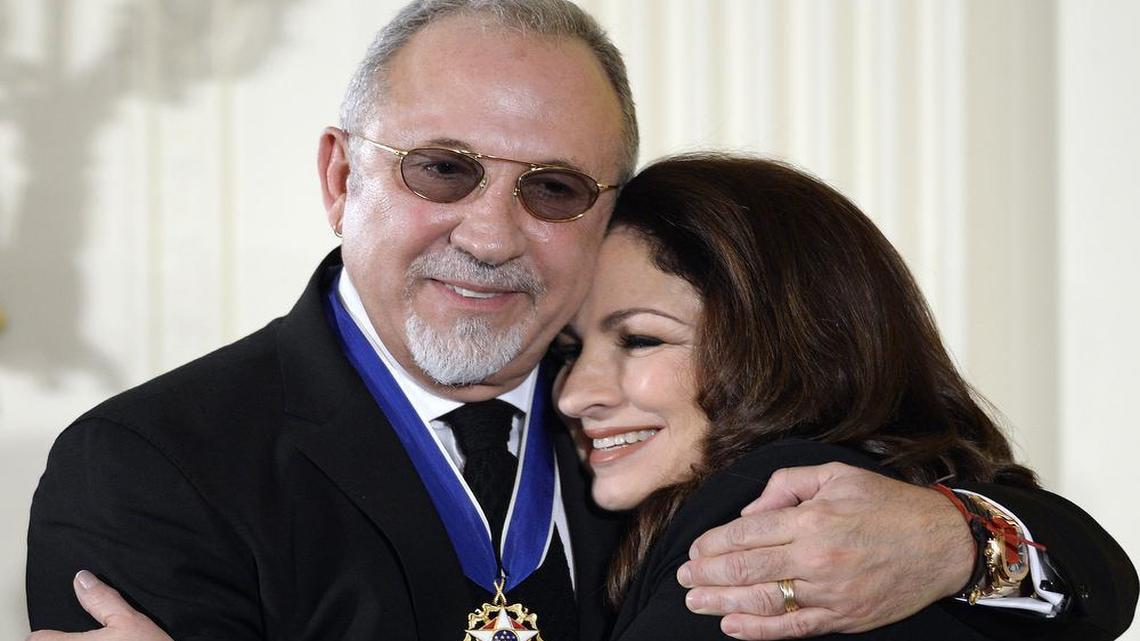 Singer Gloria Estefan and her husband, music producer Emilio Estefan, during the Presidential Medal of Freedom ceremony in the East Room of the White House in Washington, D.C., on Tuesday, Nov. 24, 2015.