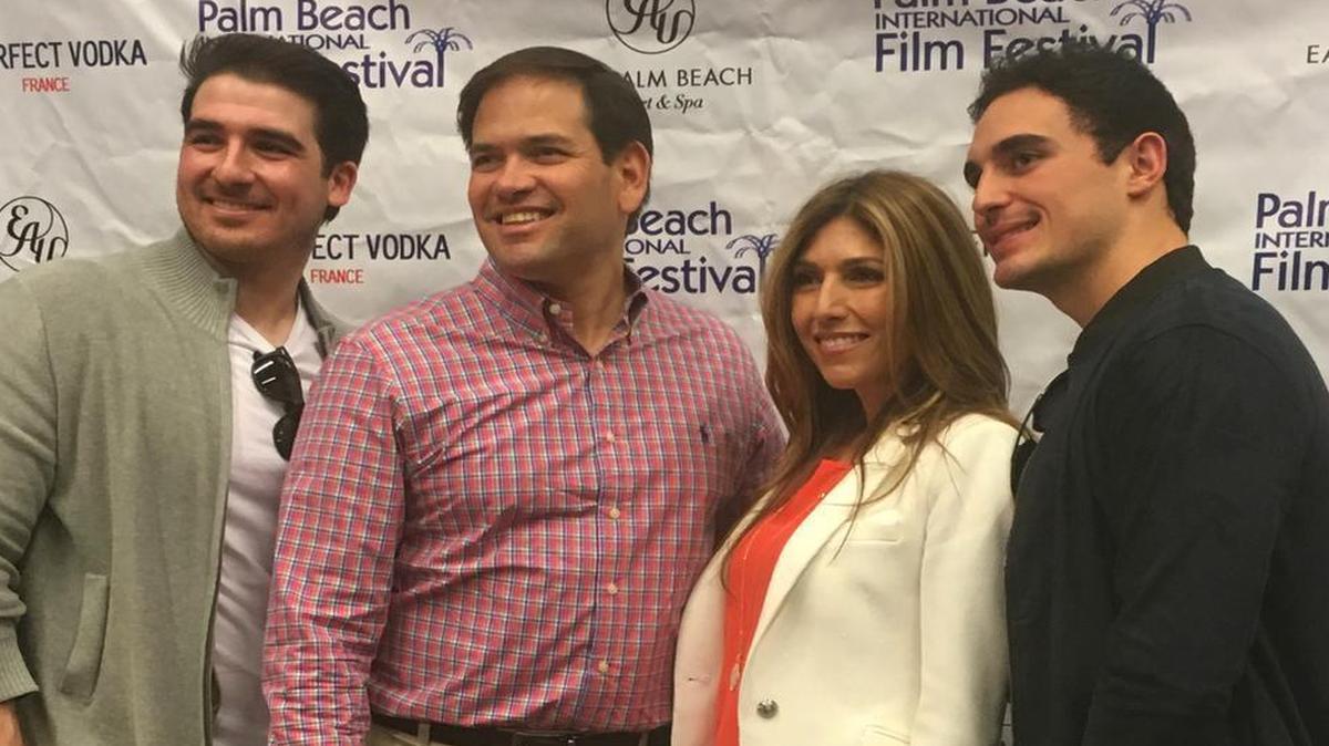 L-R: Filmmaker Orlando Cicilia III, Marco Rubio, wife Jeanette Rubio and Oscar DeRosa at ‘Lionheart’ screening during Palm Beach International Film Festival at the G-Star School of the Arts charter school Sunday April 10, 2016