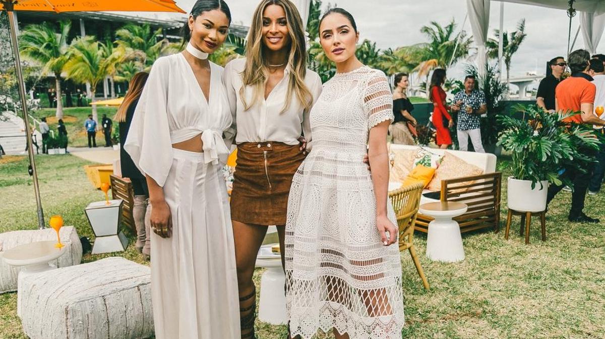 On Saturday, February 20, Veuve Clicquot hosted a Carnaval party at Miami’s Museum Park with (from left to right): Chanel Iman, Ciara and Olivia Culpo.