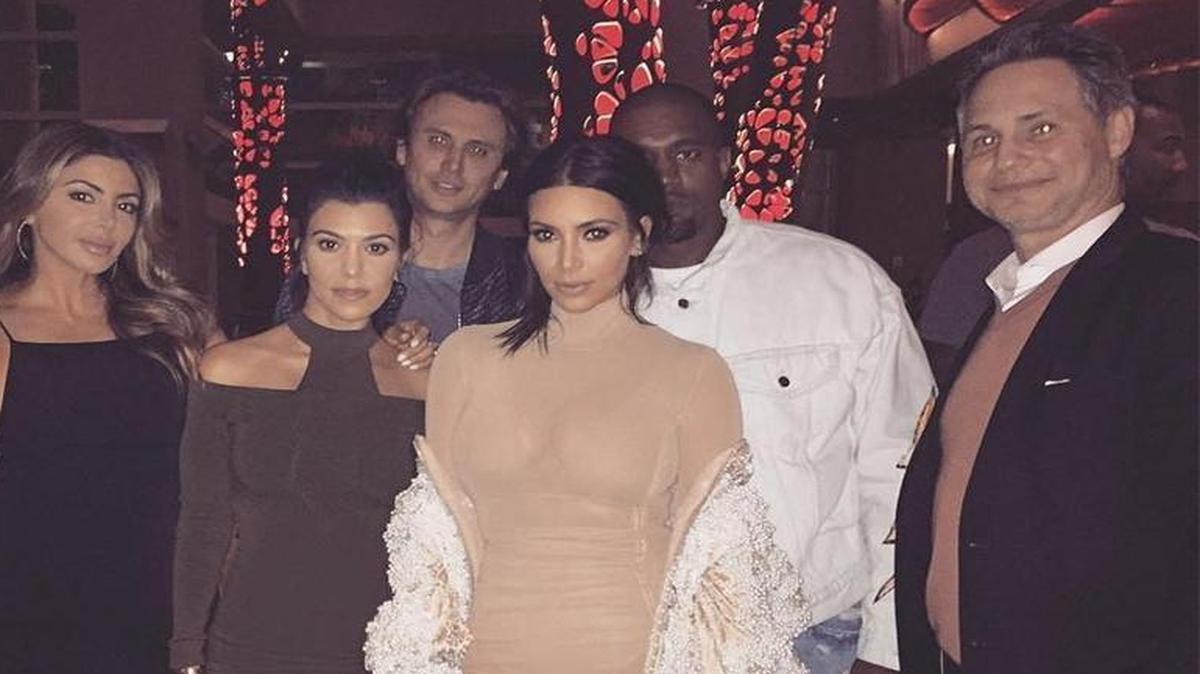 Celebrating at Komodo April 22, 2016 were from L-R: Isabela Rangel, Larsa Pippen, Kourtney Kardashian, Jonathan Cheban, Kim Kardashian, Kanye West and Jason Binn