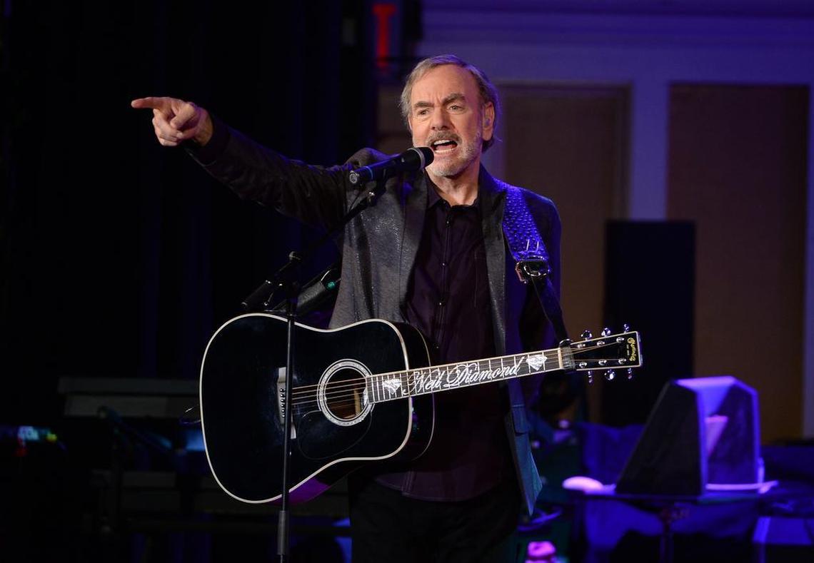 Neil Diamond performed at his former high school, Erasmus Hall High School, for his first-ever performance in his hometown in the Brooklyn borough of New York on Monday, Sept. 29, 2014.