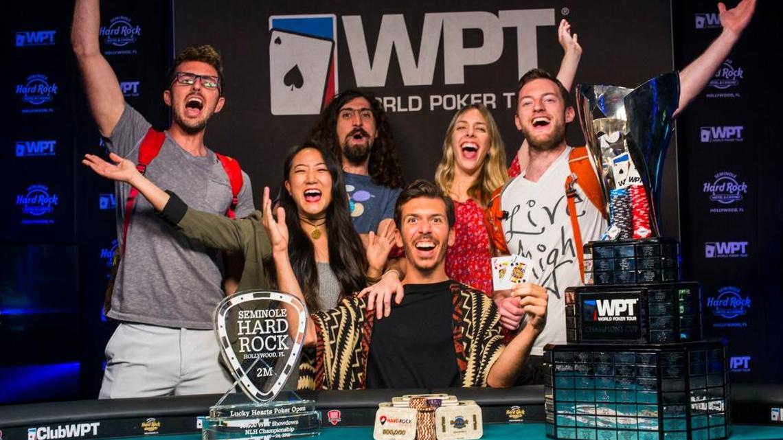 Darryll Fish and friends celebrate winning the Lucky Hearts Poker Open at the Seminole Hard Rock Hotel & Casino.
