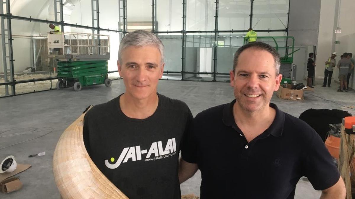 Gonzalo Vivanco, left, and Inigo Calzacorta own a company that builds jai-alai courts. They hustled up to build one in Florida City.