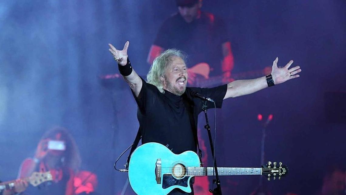 Barry Gibb performs during the Hard Rock Rising Miami Beach Global Music Festival, celebrating the 100th birthday of the City of Miami Beach, on March 26, 2015.