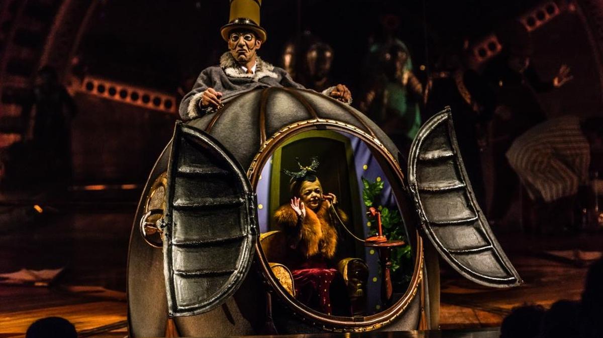 Mr. Microcosmos and Mini Lili, the leader of the group and representation of his unconscious mind, respectively, in the new Cirque show, “Kurios.”