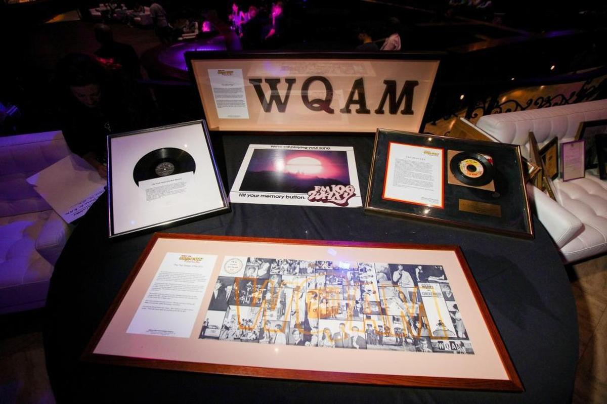 Some of Rick Shaw’s memorabilia is laid out on a table during a tribute to the late radio personality at Gulfstream Park on Sunday, Oct. 22, 2017.
