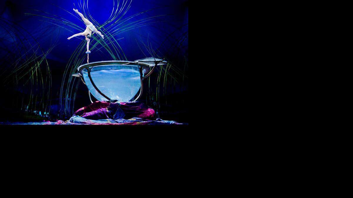 
MIRANDA’S WATER BALLET: Miranda expresses her physicality and sensuality in an ‘Amaluna’ set piece, a 5,500-pound water bowl. 
