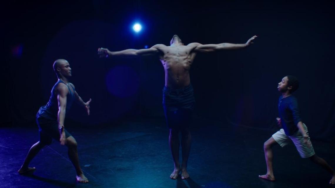 Jeremy T. Villas, Jamar Roberts, and Christopher Taylor in Alvin Ailey American Dance Theater’s dance film tribute to the Oscar nominated movie “Moonlight”