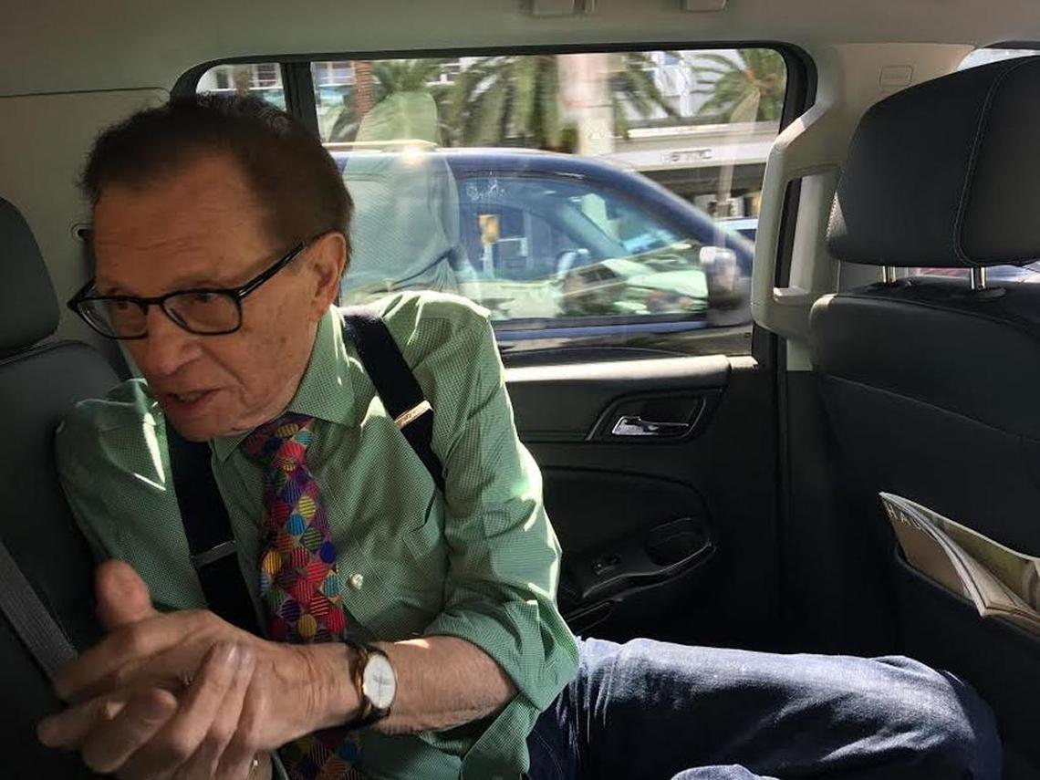 Larry King shares stories of his life in Miami while his driver whisks him along Collins Avenue to the 79th Street Causeway where King worked at WIOD for nearly two decades in the 1960s and 1970s. The Pumperniks, across from the Deauville, was the site of his first radio broadcast in 1957. Today, it’s a Walgreens.