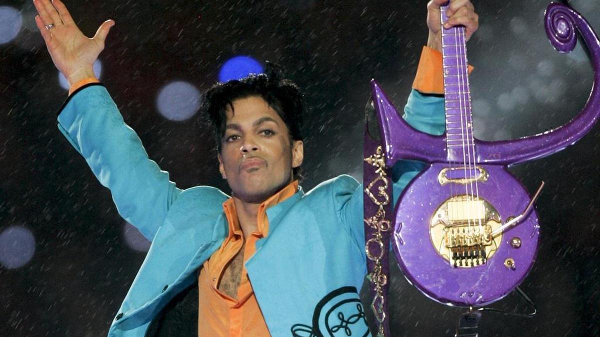 In this Feb. 4, 2007 file photo, Prince performs during the halftime show at Super Bowl XLI in Miami.